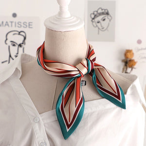 Sweet Love Print Women Small Silk Scarf Handle Bag Ribbons Female Head Scarves Sharp angle Green  90*10cm