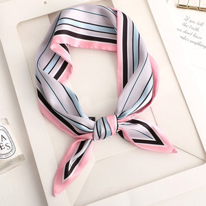 Sweet Love Print Women Small Silk Scarf Handle Bag Ribbons Female Head Scarves Sharp angle Green  90*10cm
