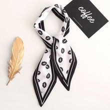 Load image into Gallery viewer, Sweet Love Print Women Small Silk Scarf Handle Bag Ribbons Female Head Scarves Sharp angle Green  90*10cm
