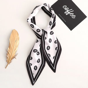Sweet Love Print Women Small Silk Scarf Handle Bag Ribbons Female Head Scarves Sharp angle Green  90*10cm