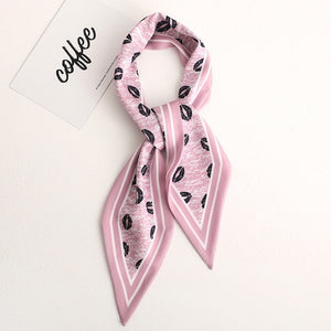 Sweet Love Print Women Small Silk Scarf Handle Bag Ribbons Female Head Scarves Sharp angle Green  90*10cm