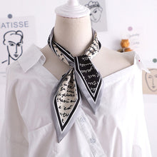 Load image into Gallery viewer, Sweet Love Print Women Small Silk Scarf Handle Bag Ribbons Female Head Scarves Sharp angle Green  90*10cm
