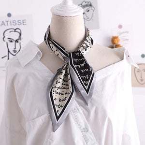 Sweet Love Print Women Small Silk Scarf Handle Bag Ribbons Female Head Scarves Sharp angle Green  90*10cm