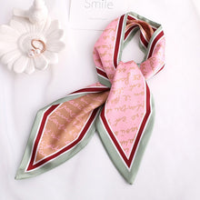 Load image into Gallery viewer, Sweet Love Print Women Small Silk Scarf Handle Bag Ribbons Female Head Scarves Sharp angle Green  90*10cm
