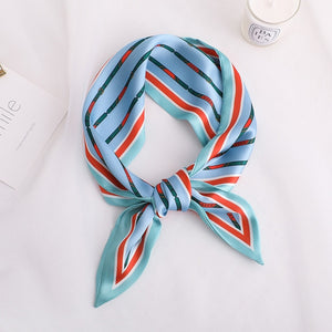 Sweet Love Print Women Small Silk Scarf Handle Bag Ribbons Female Head Scarves Sharp angle Green  90*10cm