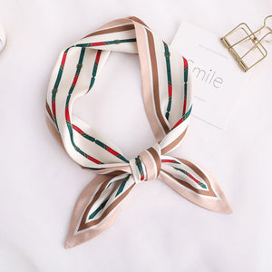 Sweet Love Print Women Small Silk Scarf Handle Bag Ribbons Female Head Scarves Sharp angle Green  90*10cm