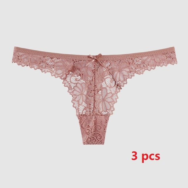 3Pcs/Lot  Lace Thong Low Waist Panties String