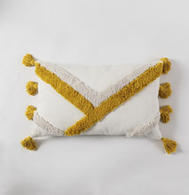 Load image into Gallery viewer, Handmade Cushion Cover Moroccan Style Abstract Zigzag Navy Blue Pillowcase Tassels Fringe Square Rectangle Pillow Cover 45x45cm/30x50cm Home Decoration Mustard
