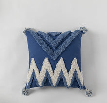 Load image into Gallery viewer, Handmade Cushion Cover Moroccan Style Abstract Zigzag Navy Blue Pillowcase Tassels Fringe Square Rectangle Pillow Cover 45x45cm/30x50cm Home Decoration Mustard
