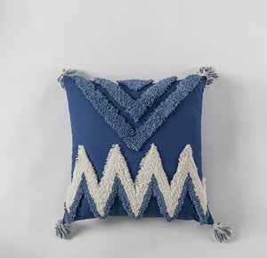 Handmade Cushion Cover Moroccan Style Abstract Zigzag Navy Blue Pillowcase Tassels Fringe Square Rectangle Pillow Cover 45x45cm/30x50cm Home Decoration Mustard