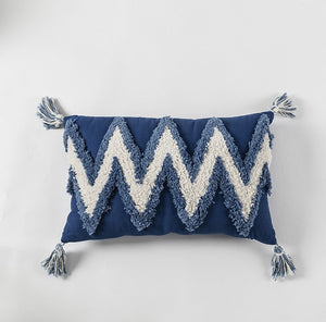 Handmade Cushion Cover Moroccan Style Abstract Zigzag Navy Blue Pillowcase Tassels Fringe Square Rectangle Pillow Cover 45x45cm/30x50cm Home Decoration Mustard