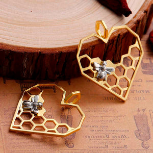 Pendat Heart Gold Color & Silver Color Honeycomb Bee