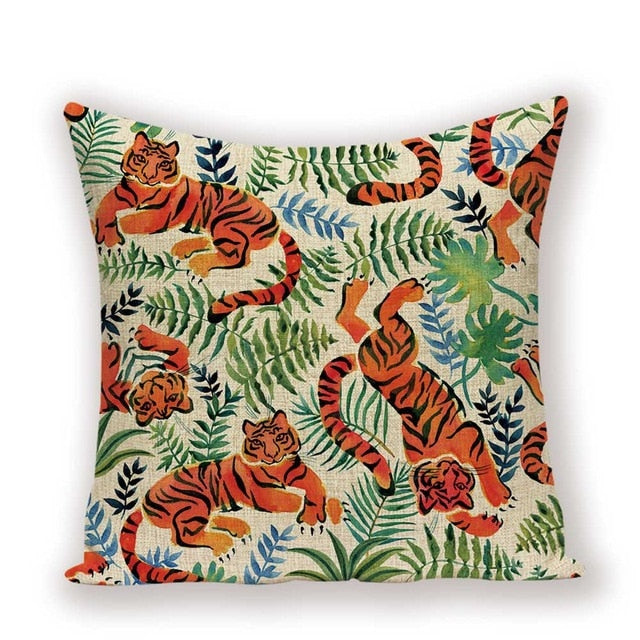 Green  Tiger Animal Pillow Cover 45*45 Jungle