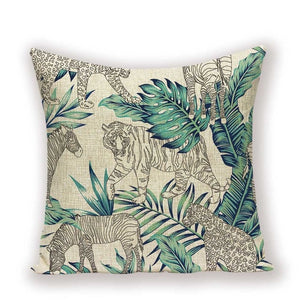 Green  Tiger Animal Pillow Cover 45*45 Jungle