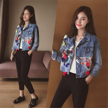 Load image into Gallery viewer, Fashion Denim Jacket 2019 Women Denim Jackets Bomber Pattern Embroidery Coat Loose Casual Bf Harajuku Female Jeans Jacket
