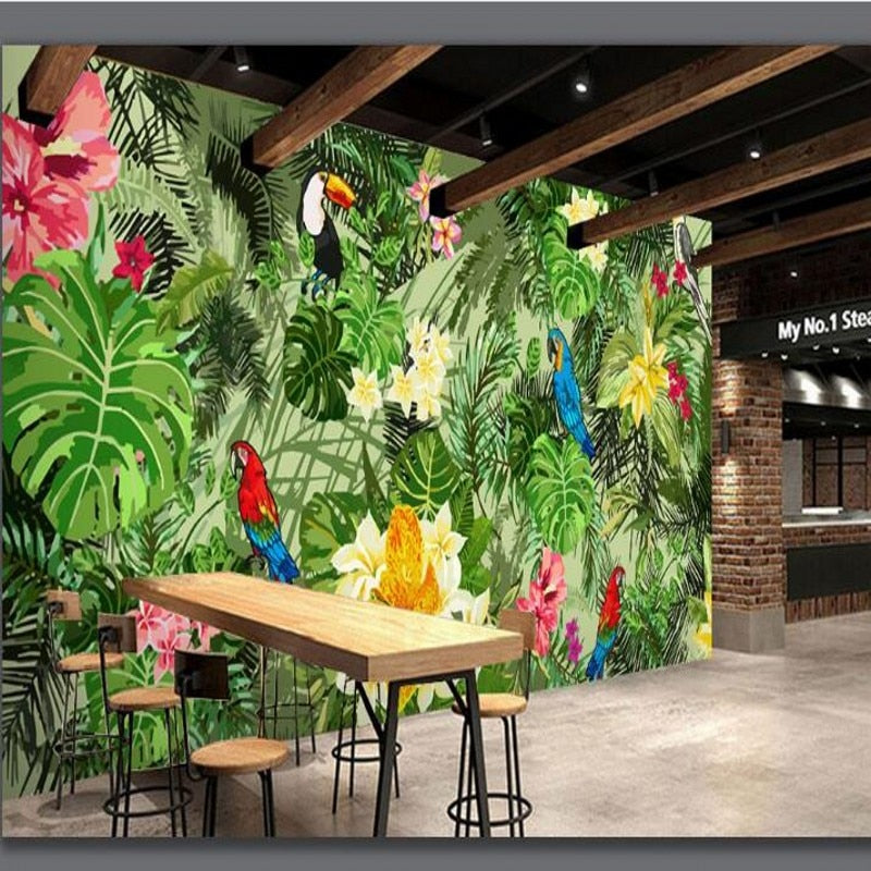 Vincen Wallpaper  painted parrot tropical rain forest
