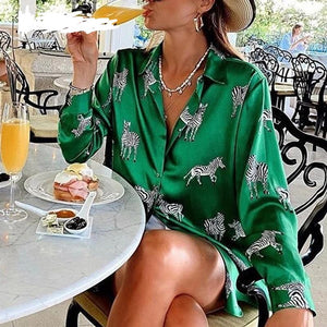Clementina green zebra print shirt