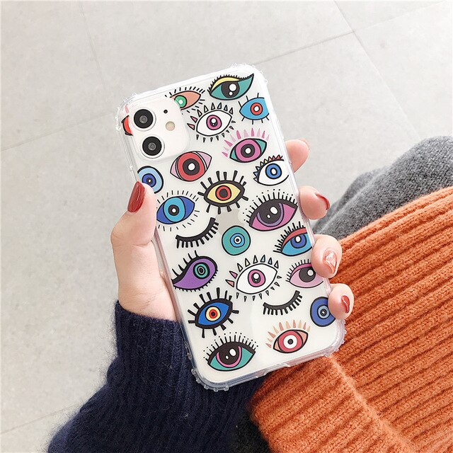 Eyes Phone Case For iPhone XS 12 mini 11 Pro max 7 8 plus Transparent Soft Silicone Back Covers