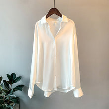 Load image into Gallery viewer, Long sleeve Satin shirt for women autumn 2020  Casual Tops Female Fashion Elegant Chiffon Blouses Shirt Office
