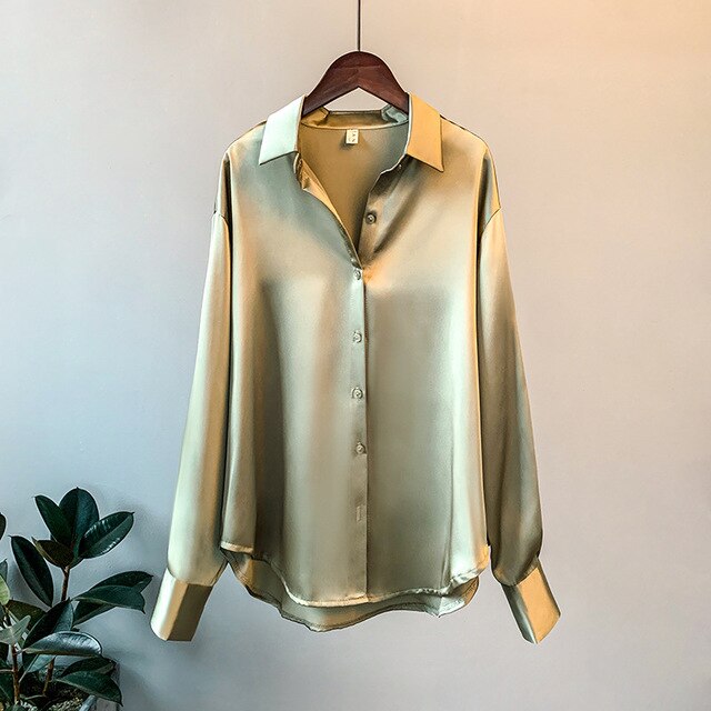 Long sleeve Satin shirt for women autumn 2020  Casual Tops Female Fashion Elegant Chiffon Blouses Shirt Office