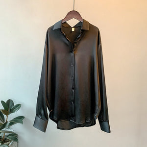 Long sleeve Satin shirt for women autumn 2020  Casual Tops Female Fashion Elegant Chiffon Blouses Shirt Office