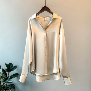 Long sleeve Satin shirt for women autumn 2020  Casual Tops Female Fashion Elegant Chiffon Blouses Shirt Office