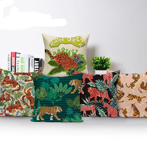 Green  Tiger Animal Pillow Cover 45*45 Jungle