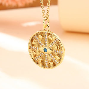 Vintage Stainless Steel Chain Copper Gold Plated Demon Eye Pendant Necklace For Women Charm Female Religious Belief Jewelry