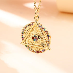 Vintage Stainless Steel Chain Copper Gold Plated Demon Eye Pendant Necklace For Women Charm Female Religious Belief Jewelry