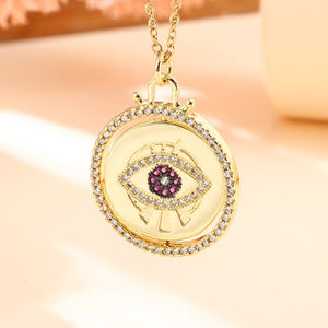 Vintage Stainless Steel Chain Copper Gold Plated Demon Eye Pendant Necklace For Women Charm Female Religious Belief Jewelry