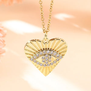 Vintage Stainless Steel Chain Copper Gold Plated Demon Eye Pendant Necklace For Women Charm Female Religious Belief Jewelry
