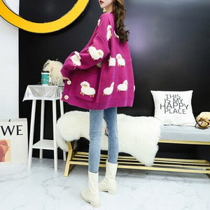 Women Animal zoo  Knitted Sweater Cardigan