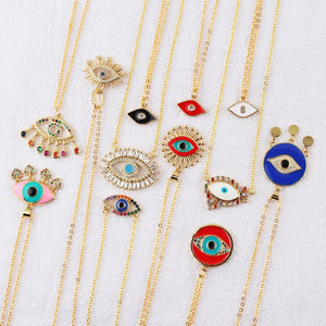 Lucky Eye Fatima Hamsa Hand Turkish Evil Eye Pendant Necklace Gold Color Long Chain Necklace for Women Girls Fashion Jewelry