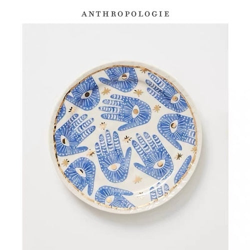 Creative Hands Eyes Plate with Gold Rim Ceramic