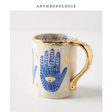Load image into Gallery viewer, Creative Hands Eyes Plate with Gold Rim Ceramic
