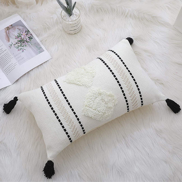 Tufted Cushion Cover 45x45/30x50cm/50x50cm White Black Pillow cover