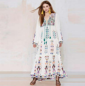 Sandra  Bohemia Floral Tassel Embroidered Maxi Dress